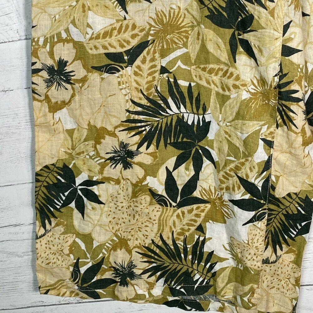 Tahari 100% Linen Cropped Wide Leg Pants Tropical Print Elastic Waist - Picture 3 of 7